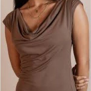 Suzie In The City Brown Drape Neck Blouse